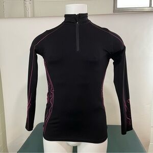 Actra Sportswear women's size M top Black zip up collar LS black trim (305)